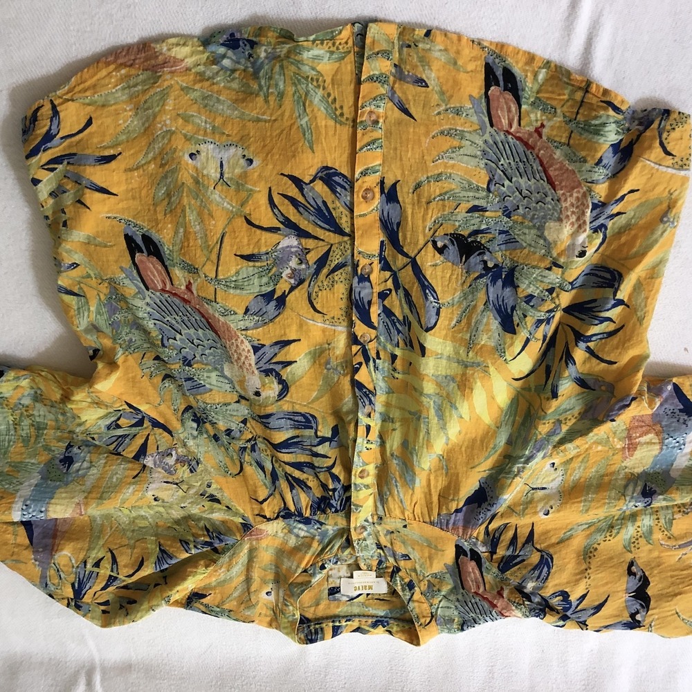Maeve Anthropologie Blouse Womens Medium Yellow Tropical Parrot Print Boho Top - Picture 8 of 12